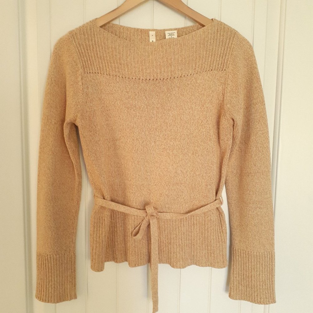 Moth Boatneck Cotton Sweater With Self Belt Gold Yellow Size S